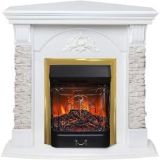 Электрокамин RealFlame Athena Corner GR STD/EUG/24/25,5 WT+Majestic Lux Brass 1080 х 989 мм белый
